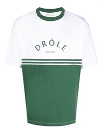 weißes und grünes bedrucktes T-Shirt mit einem Rundhalsausschnitt von Drôle De Monsieur