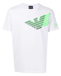 weißes und grünes bedrucktes T-Shirt mit einem Rundhalsausschnitt von Ea7 Emporio Armani