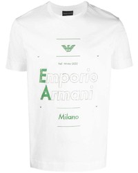 weißes und grünes bedrucktes T-Shirt mit einem Rundhalsausschnitt von Emporio Armani