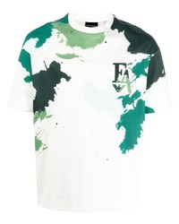 weißes und grünes bedrucktes T-Shirt mit einem Rundhalsausschnitt von Emporio Armani