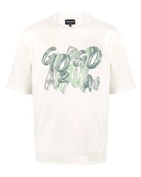 weißes und grünes bedrucktes T-Shirt mit einem Rundhalsausschnitt von Giorgio Armani