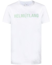 weißes und grünes bedrucktes T-Shirt mit einem Rundhalsausschnitt von Helmut Lang