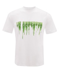 weißes und grünes bedrucktes T-Shirt mit einem Rundhalsausschnitt von JW Anderson