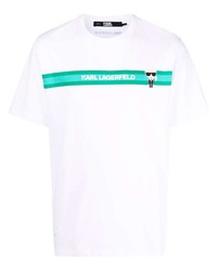 weißes und grünes bedrucktes T-Shirt mit einem Rundhalsausschnitt von Karl Lagerfeld