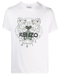 weißes und grünes bedrucktes T-Shirt mit einem Rundhalsausschnitt von Kenzo