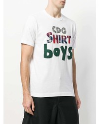 weißes und grünes bedrucktes T-Shirt mit einem Rundhalsausschnitt von Comme Des Garçons Shirt Boys