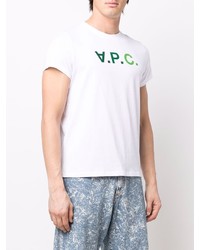 weißes und grünes bedrucktes T-Shirt mit einem Rundhalsausschnitt von A.P.C.