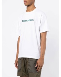 weißes und grünes bedrucktes T-Shirt mit einem Rundhalsausschnitt von Liberaiders
