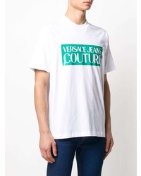 weißes und grünes bedrucktes T-Shirt mit einem Rundhalsausschnitt von VERSACE JEANS COUTURE