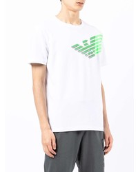 weißes und grünes bedrucktes T-Shirt mit einem Rundhalsausschnitt von Ea7 Emporio Armani