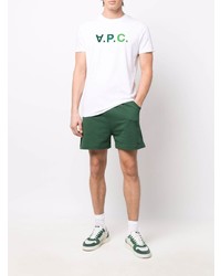 weißes und grünes bedrucktes T-Shirt mit einem Rundhalsausschnitt von A.P.C.