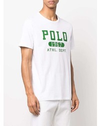 weißes und grünes bedrucktes T-Shirt mit einem Rundhalsausschnitt von Polo Ralph Lauren