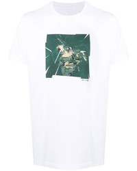 weißes und grünes bedrucktes T-Shirt mit einem Rundhalsausschnitt von Maharishi