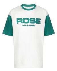 weißes und grünes bedrucktes T-Shirt mit einem Rundhalsausschnitt von Martine Rose