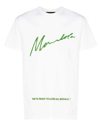 weißes und grünes bedrucktes T-Shirt mit einem Rundhalsausschnitt von Mowalola
