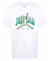 weißes und grünes bedrucktes T-Shirt mit einem Rundhalsausschnitt von Nike