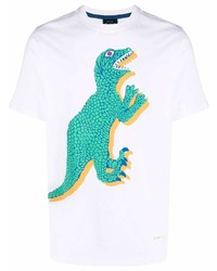 weißes und grünes bedrucktes T-Shirt mit einem Rundhalsausschnitt von Paul Smith
