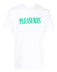 weißes und grünes bedrucktes T-Shirt mit einem Rundhalsausschnitt von Pleasures