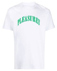 weißes und grünes bedrucktes T-Shirt mit einem Rundhalsausschnitt von Pleasures