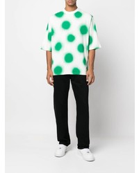 weißes und grünes bedrucktes T-Shirt mit einem Rundhalsausschnitt von Moncler