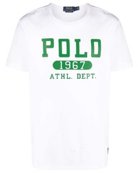weißes und grünes bedrucktes T-Shirt mit einem Rundhalsausschnitt von Polo Ralph Lauren