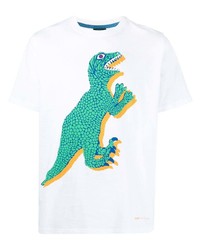 weißes und grünes bedrucktes T-Shirt mit einem Rundhalsausschnitt von PS Paul Smith