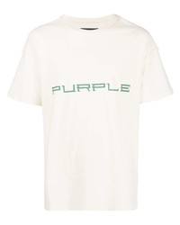 weißes und grünes bedrucktes T-Shirt mit einem Rundhalsausschnitt von purple brand