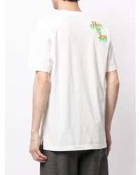 weißes und grünes bedrucktes T-Shirt mit einem Rundhalsausschnitt von Maison Mihara Yasuhiro
