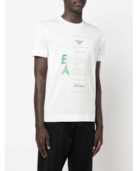 weißes und grünes bedrucktes T-Shirt mit einem Rundhalsausschnitt von Emporio Armani