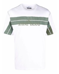 weißes und grünes bedrucktes T-Shirt mit einem Rundhalsausschnitt von Stone Island