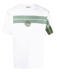 weißes und grünes bedrucktes T-Shirt mit einem Rundhalsausschnitt von Stone Island