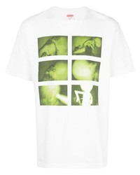 weißes und grünes bedrucktes T-Shirt mit einem Rundhalsausschnitt von Supreme