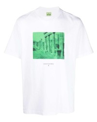 weißes und grünes bedrucktes T-Shirt mit einem Rundhalsausschnitt von Trussardi