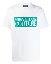 weißes und grünes bedrucktes T-Shirt mit einem Rundhalsausschnitt von VERSACE JEANS COUTURE