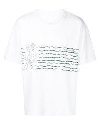 weißes und grünes bedrucktes T-Shirt mit einem Rundhalsausschnitt von VISVIM
