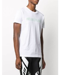 weißes und grünes bedrucktes T-Shirt mit einem Rundhalsausschnitt von Helmut Lang