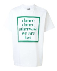 weißes und grünes bedrucktes T-Shirt mit einem Rundhalsausschnitt von Wooyoungmi