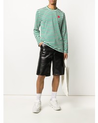 weißes und grünes horizontal gestreiftes Langarmshirt von Comme Des Garcons Play