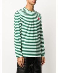 weißes und grünes horizontal gestreiftes Langarmshirt von Comme Des Garcons Play