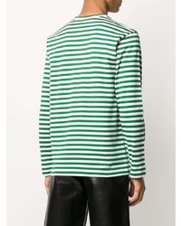 weißes und grünes horizontal gestreiftes Langarmshirt von Comme Des Garcons Play