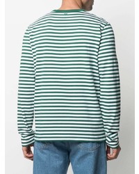 weißes und grünes horizontal gestreiftes Langarmshirt von Ami Paris