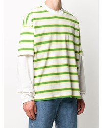 weißes und grünes horizontal gestreiftes Langarmshirt von Sunnei