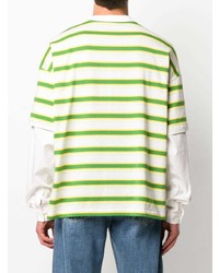 weißes und grünes horizontal gestreiftes Langarmshirt von Sunnei