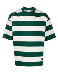 weißes und grünes horizontal gestreiftes T-Shirt mit einem Rundhalsausschnitt von Ami Paris