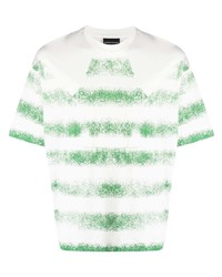 weißes und grünes horizontal gestreiftes T-Shirt mit einem Rundhalsausschnitt von Emporio Armani