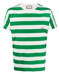 weißes und grünes horizontal gestreiftes T-Shirt mit einem Rundhalsausschnitt von Gucci