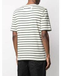 weißes und grünes horizontal gestreiftes T-Shirt mit einem Rundhalsausschnitt von Jil Sander