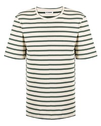 weißes und grünes horizontal gestreiftes T-Shirt mit einem Rundhalsausschnitt von Jil Sander