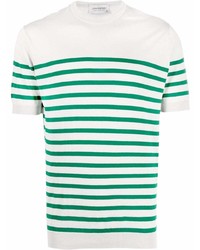 weißes und grünes horizontal gestreiftes T-Shirt mit einem Rundhalsausschnitt von John Smedley