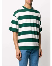 weißes und grünes horizontal gestreiftes T-Shirt mit einem Rundhalsausschnitt von Ami Paris